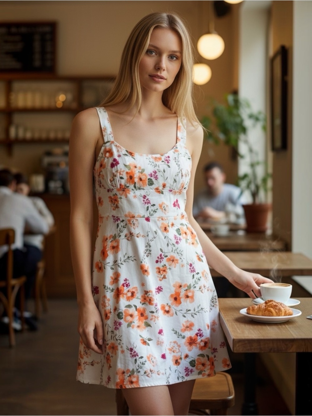 Trixxi Large Ivory Orange Floral Rayon Mini Sundress Smocked